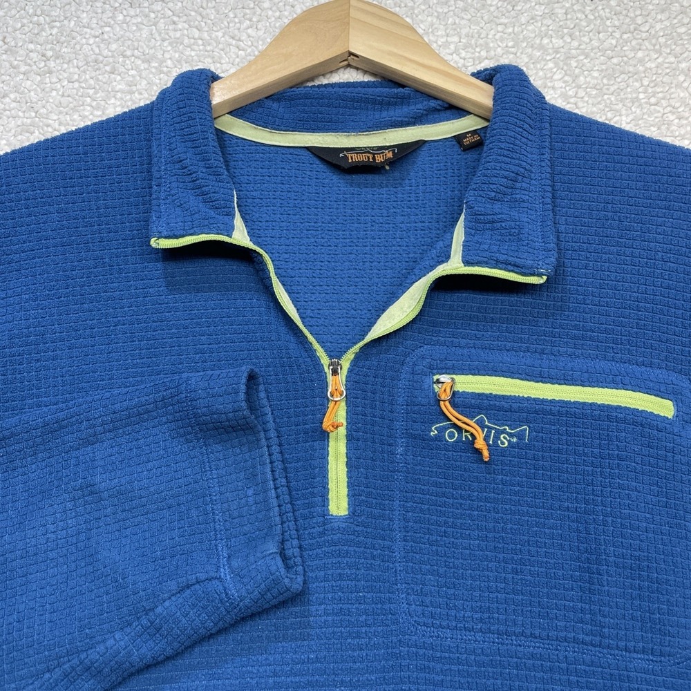 Orvis Trout Bum 1/4 Zip Mens Med Blue Grid Waffle Knit Fishing Activewear